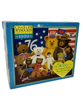 Charles Wysocki Patriotic Stuffy Bunch Americana 1000 Pcs Jigsaw Puzzle Complete